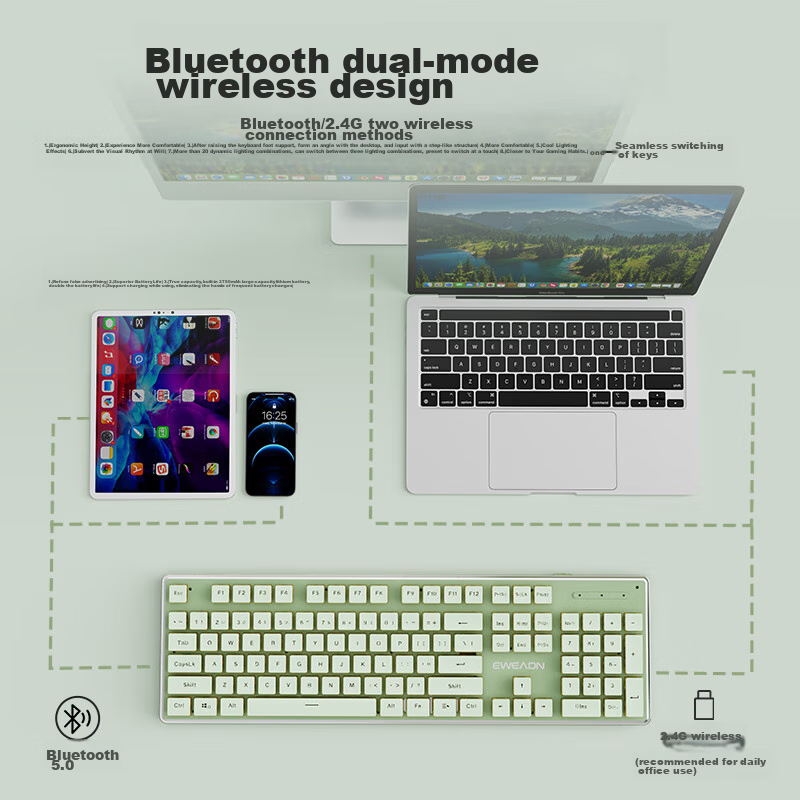 Qianxingzhe V3104 Wireless Keyboard And Mouse Set, Bluetooth Dual-Mode, Silent M...