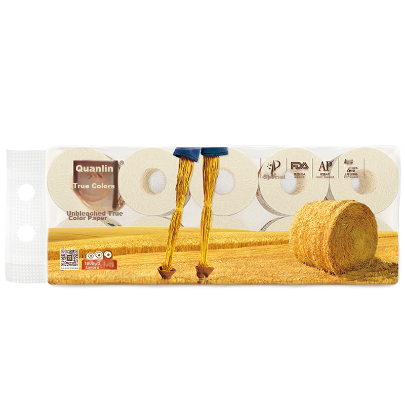 Quanlin Natural Core Toilet Paper, 3-Ply, 180g*10 Rolls, Soft And Dissolving, Hi...