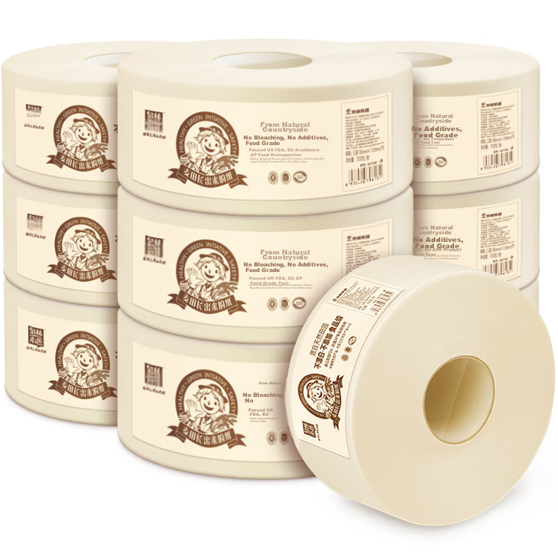Quanlin Natural Core Toilet Paper, 3-Ply, 700g*10 Rolls, Whole Box Commercial La...