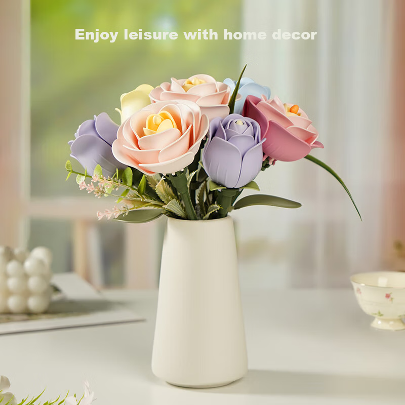 ROKR Lavender Purple Rose DIY Wooden Flower Handmade Assembly Toy Eternal Flower...