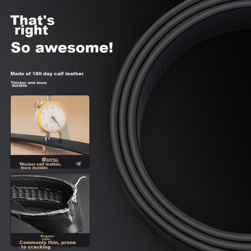 Shanshan Leather Belt for Men, Genuine Leather, No Teeth, Automatic Buckle, Busi...