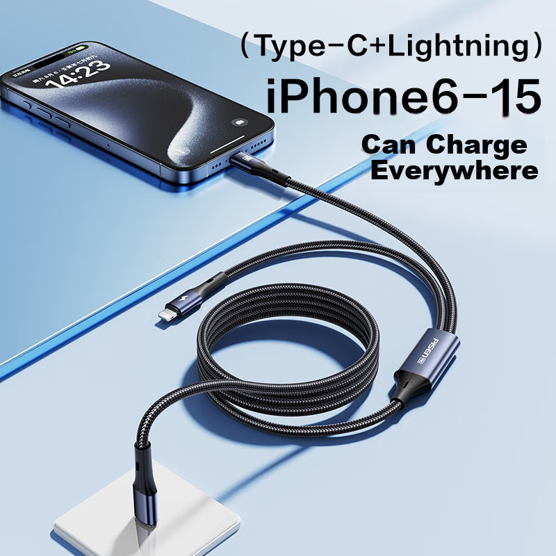 Pisen Apple Charging Cable, Dual-Head Type-C Data Cable, Two-In PD60W, One-To Ca...