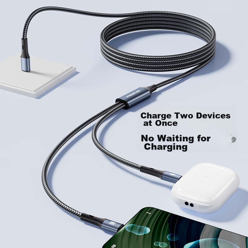 Pisen Apple Charging Cable, Dual-Head Type-C Data Cable, Two-In PD60W, One-To Ca...