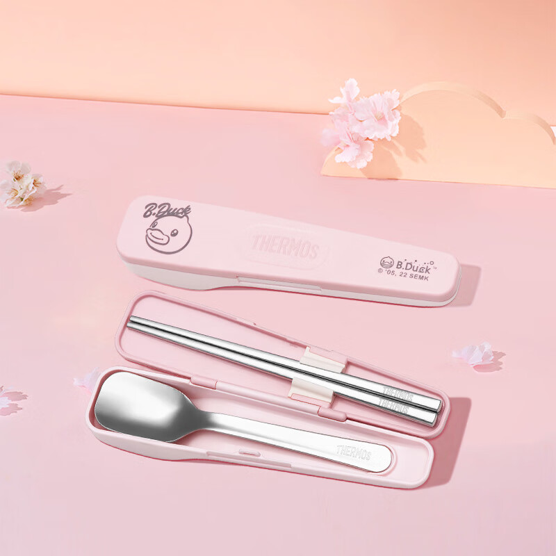 THERMOS Children's Tableware, 316L Stainless Steel Chopsticks And Spoon with Por...