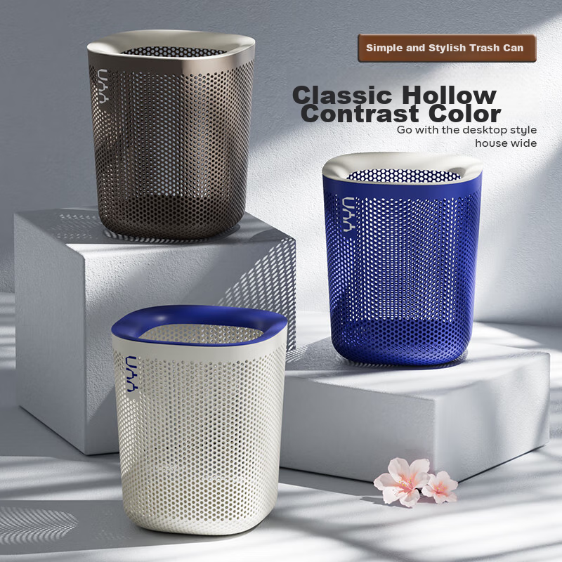 PUCHU Lidless Trash Can 12L for Home Kitchen Bedroom Living Room Bathroom, Hollo...