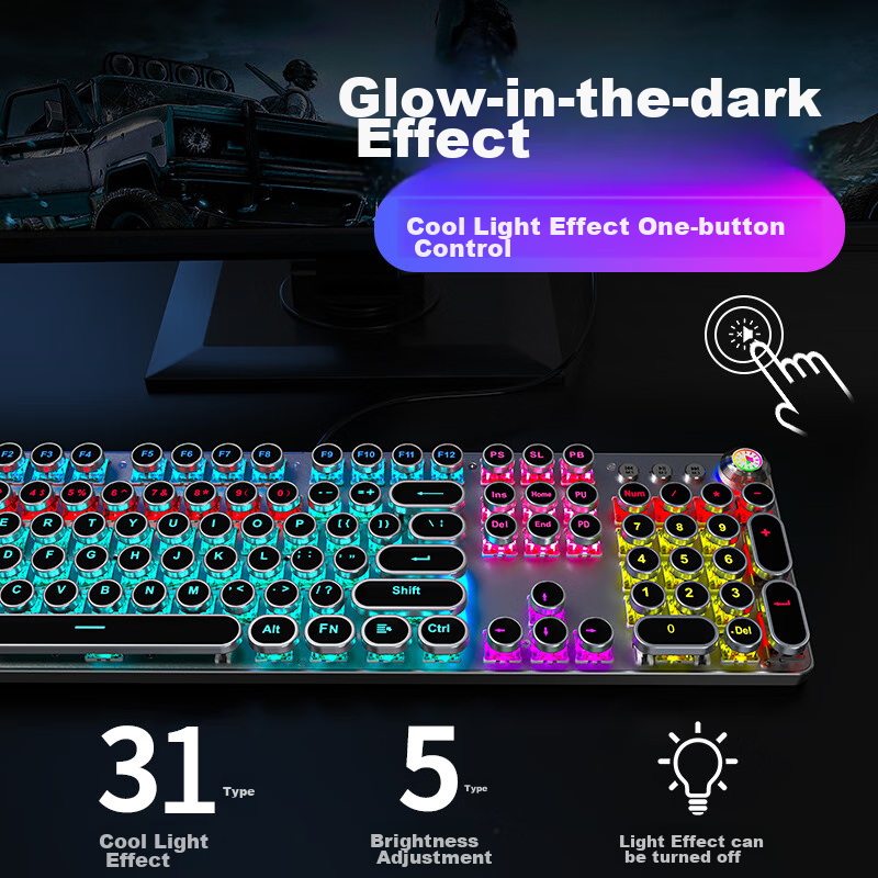 EWEADN TK100 Punk Mechanical Keyboard And Mouse Set, E-Sports Gaming Wired Deskt...