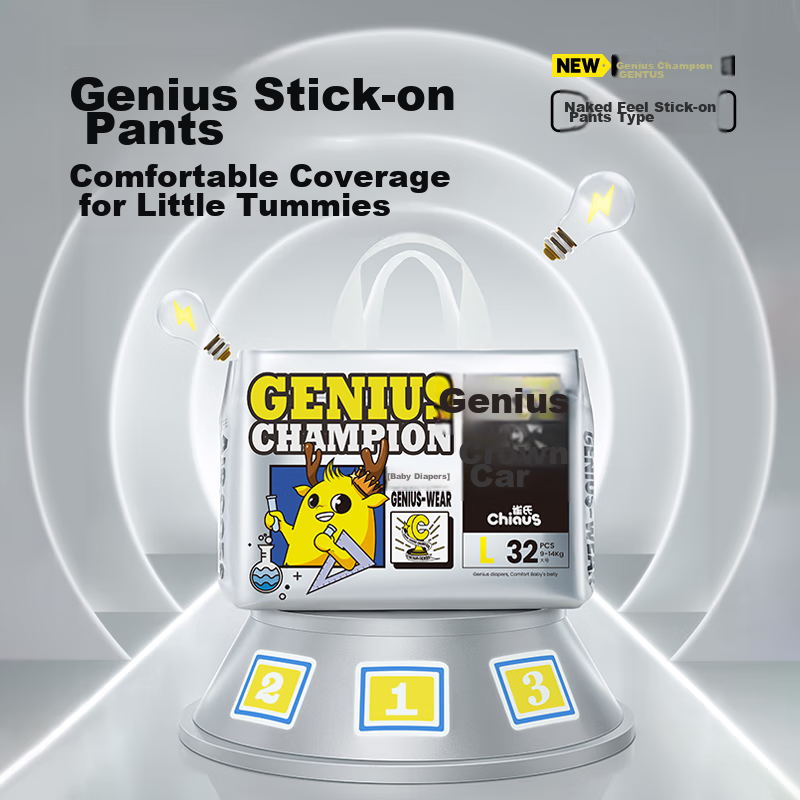 Chiaus Genius Champion Diapers, M Size, 34 Pieces, Luxury Cut, Lightweight And C...