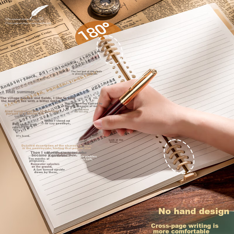 SUNWOOD A5/120 Pages Comfortable to Hold, Ruled Vintage Shell, Detachable 8-Hole...