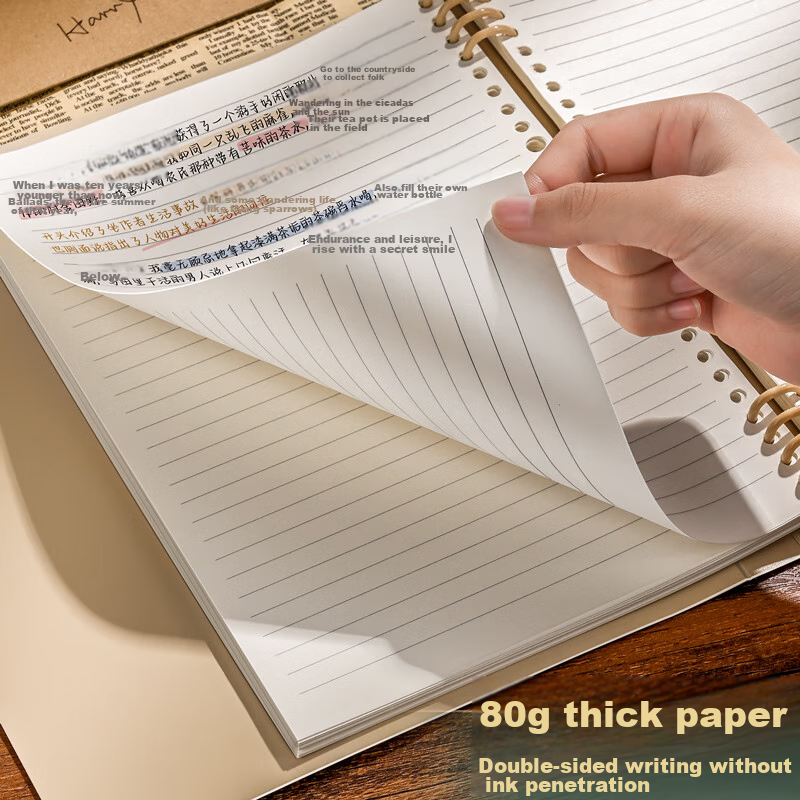 SUNWOOD A5/120 Pages Comfortable to Hold, Ruled Vintage Shell, Detachable 8-Hole...