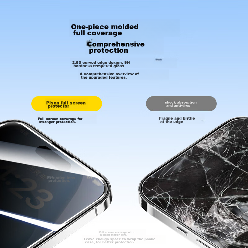 PISEN Privacy Screen Protector for IPhone 15 Pro, Anti-Peeping Tempered Glass Fi...