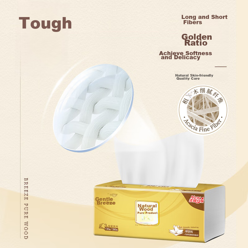 Qingfeng Facial Tissues, Original Wood Gold Edition, 3-Ply, 130 Sheets*24 Packs,...