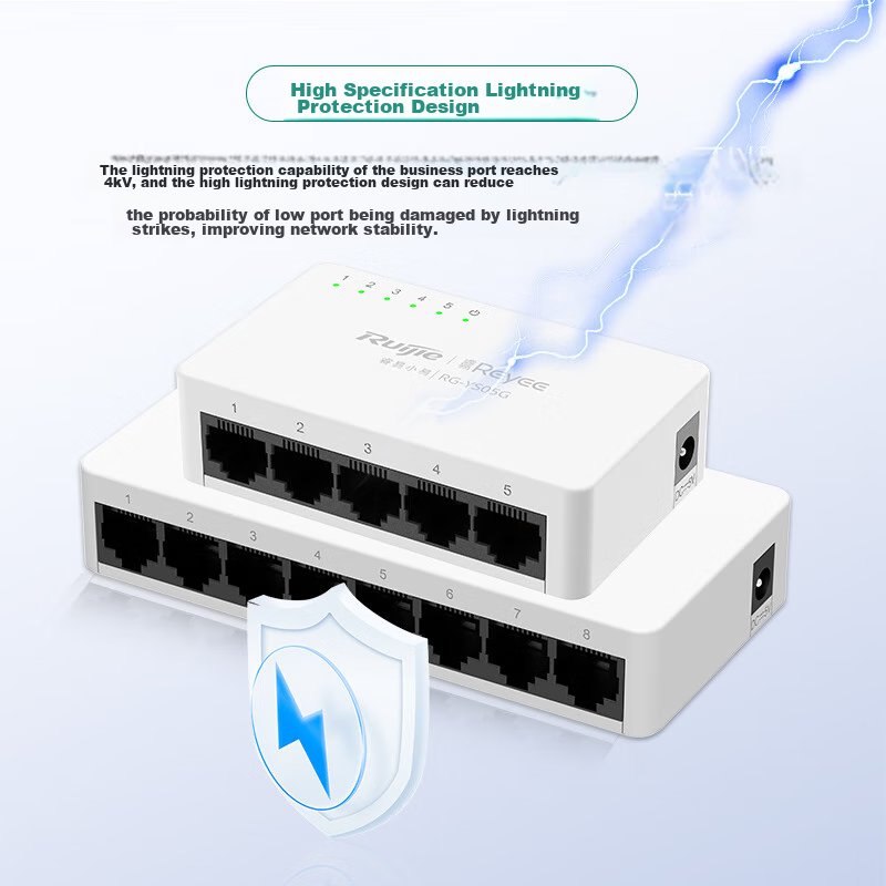 Ruijie 5-Port Gigabit Unmanaged Lightning-Proof Switch RG-YS05G, Full-Speed Data...