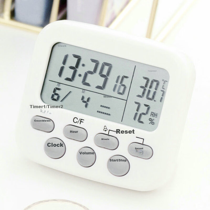 Quanshi Dual-Screen Kitchen Timer, Refrigerator Humidity Meter, Temperature Mete...
