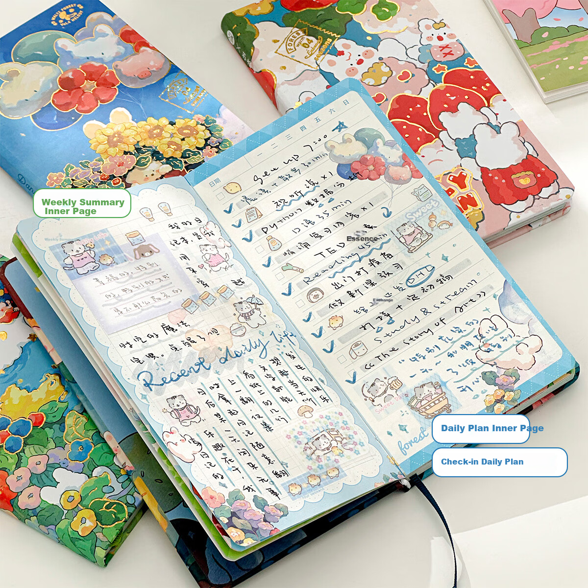 Class 2, Grade 3 Moonlight Garden Cute Planner, Self-Discipline Check-In Book, 6...