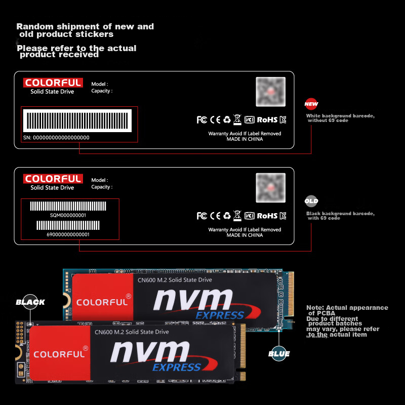 Colorful 512GB SSD, M.2 Interface (NVMe Protocol), CN600 Series, TLC NAND, PCIe...