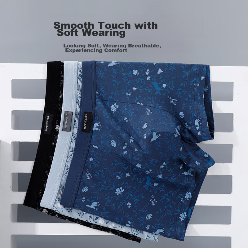 SEPTWOLVES Men's Underwear, Silk-Like Antibacterial Printed Boxer Briefs, 3-Pack