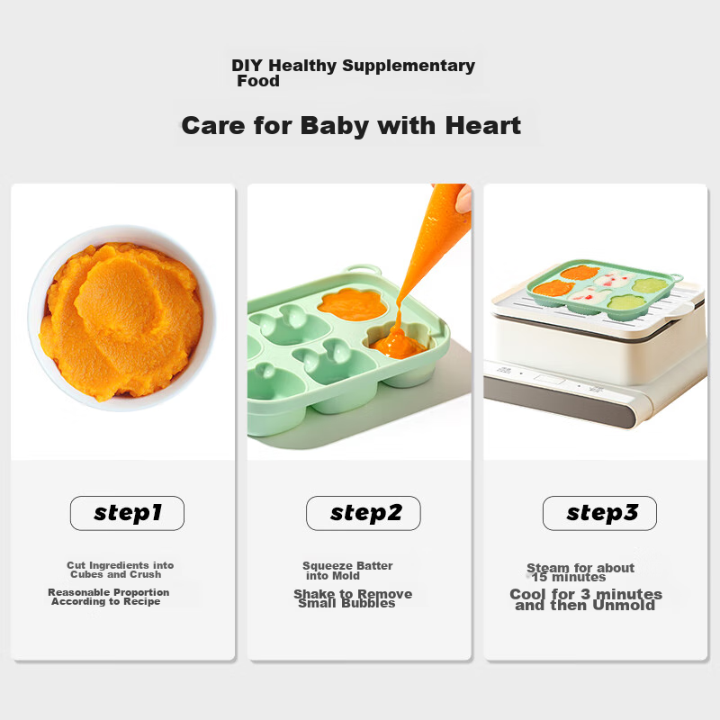 YEEHOO Baby Food Mold Steamed Cake Mold, Steaming Infant Silicone Ice Cube Tray,...