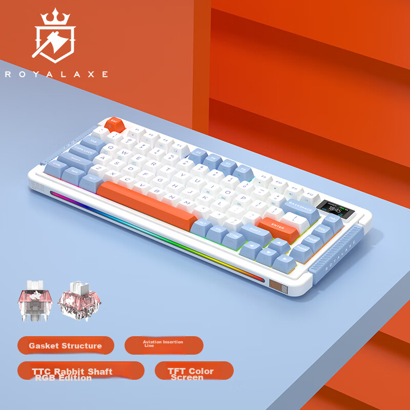 Royal Axe L75 Wireless/Bluetooth Tri-Mode Mechanical Keyboard, Hot-Swappable Gam...