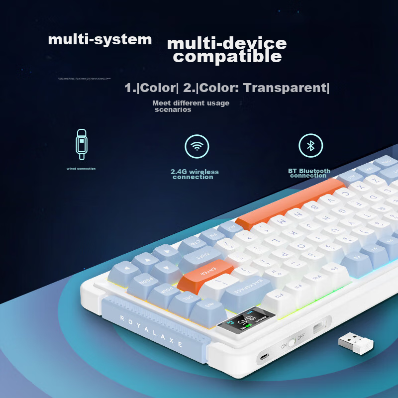 Royal Axe L75 Wireless/Bluetooth Tri-Mode Mechanical Keyboard, Hot-Swappable Gam...