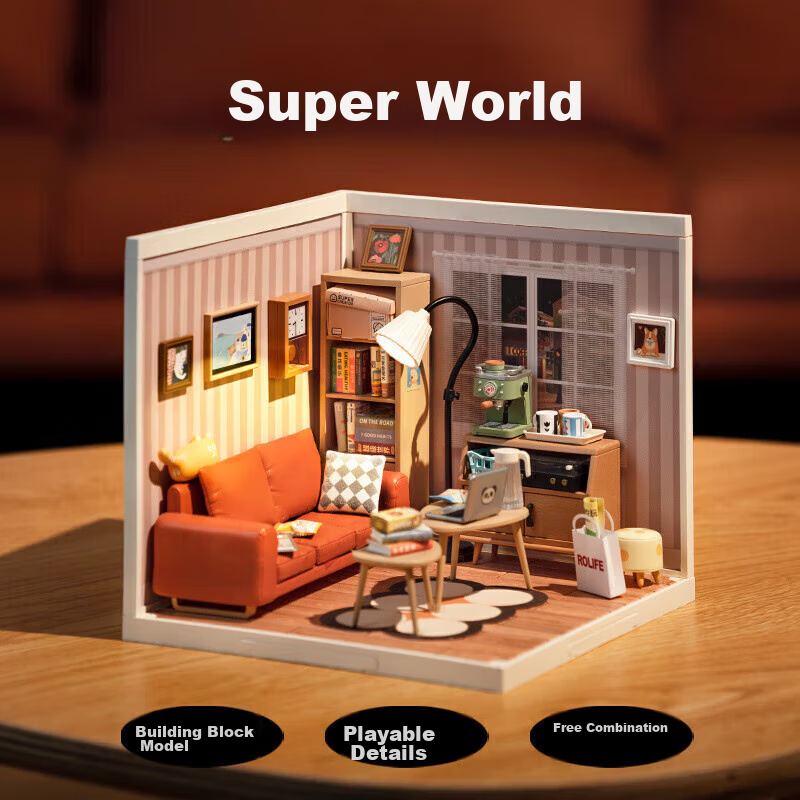 Rolife Super World Living Room DIY Dollhouse Toy, Adult Building Blocks, Handmad...
