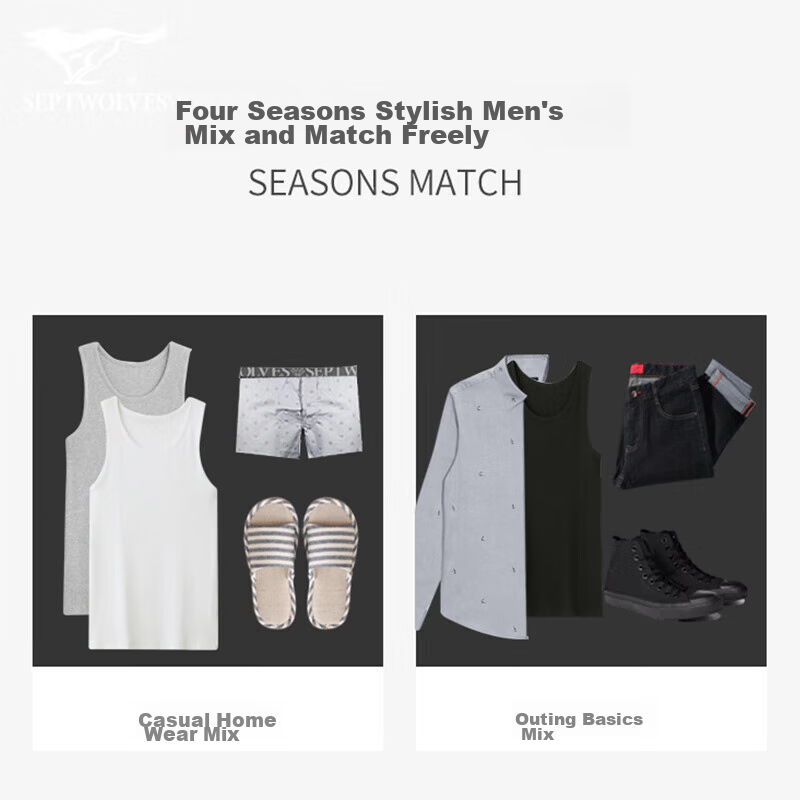 SEPTWOLVES Men's Cotton Versatile Athletic Tank Top, White, 3-Pack