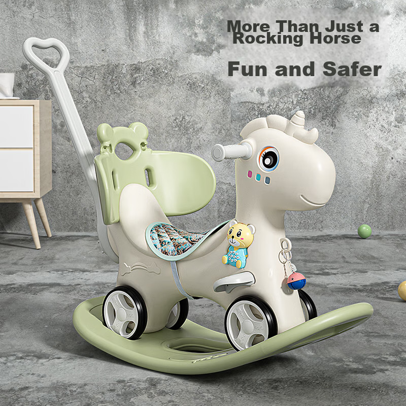 Youbeichen Children's Rocking Horse, Wooden Horse Toy, Multifunctional Rocking C...