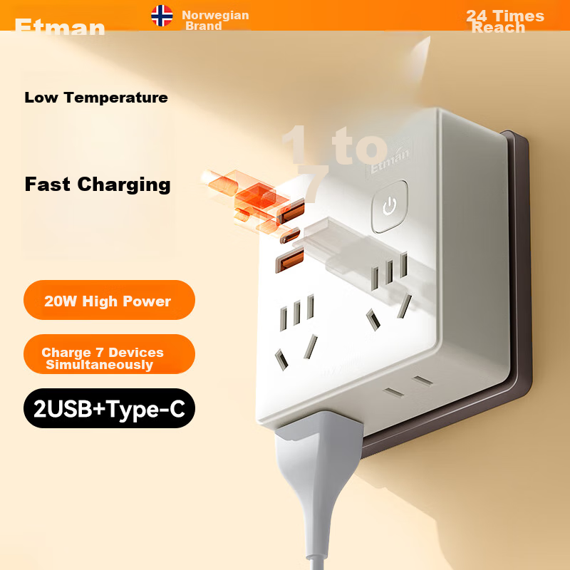 Inteman PD20W Fast Charging 86-Type Socket Adapter/Converter Plug/USB+Type-C Cha...