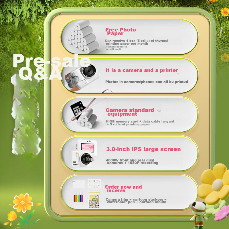 Zhihui Cartoon Instant Camera for Kids, Printable Camera, Christmas And Birthday...