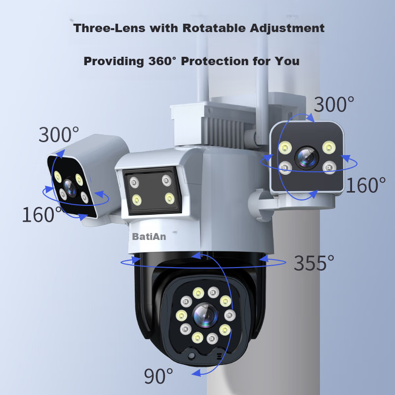 Batai An 4G Triple-Lens Outdoor Surveillance Camera with Lifetime Free Rechargea...