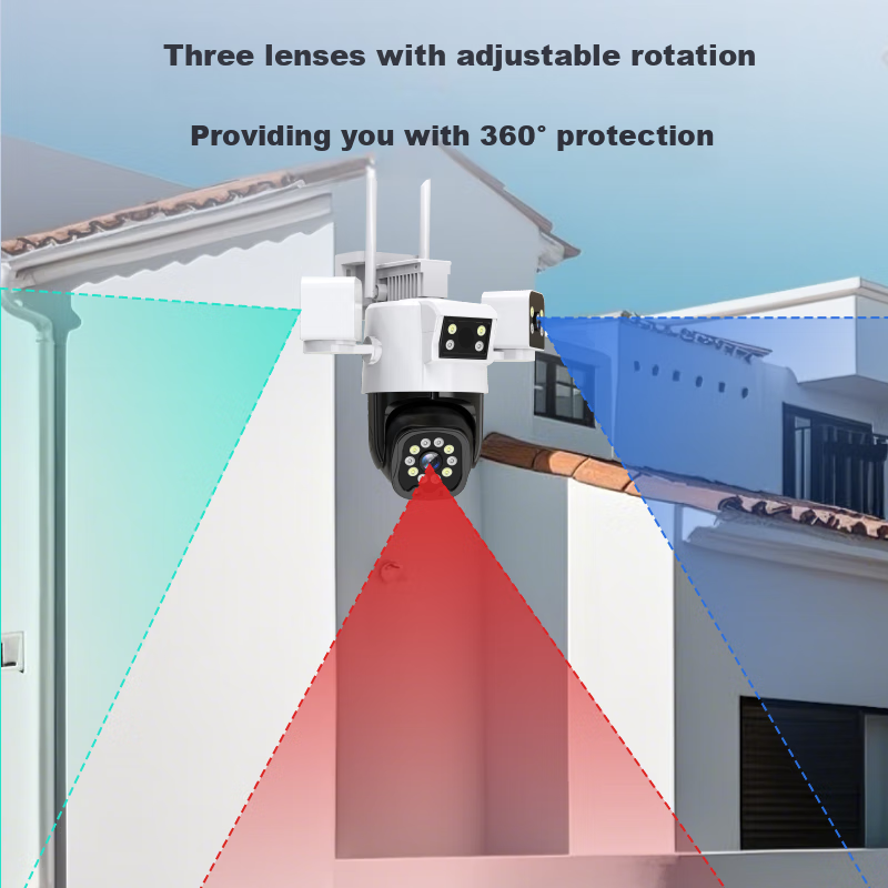 Batai An 4G Triple-Lens Outdoor Surveillance Camera with Lifetime Free Rechargea...
