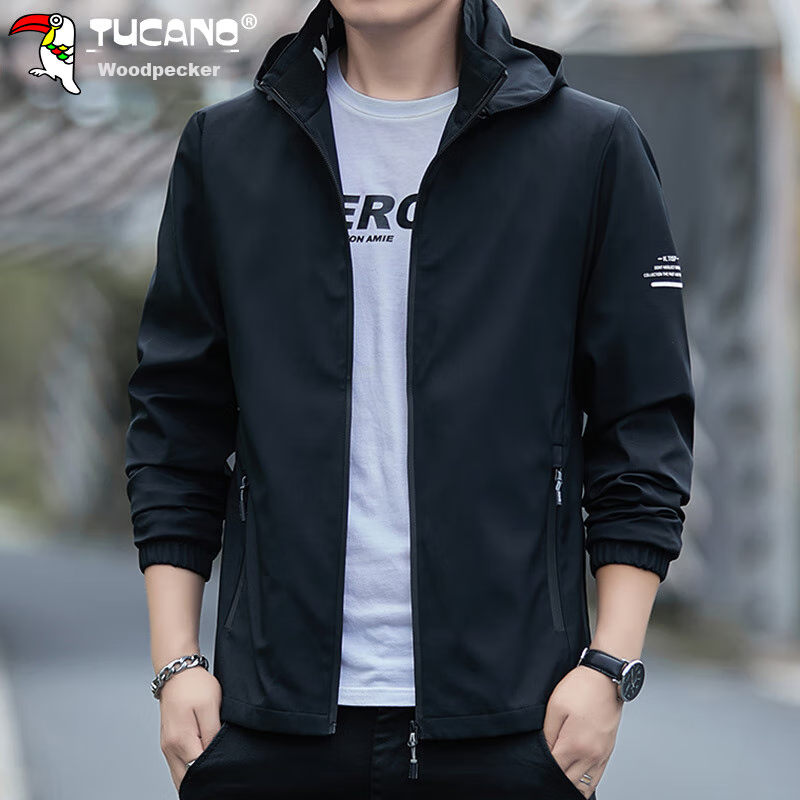 TUCANO Jacket for Men, Spring And Autumn Hooded Coat, Business Casual Loose Outd...
