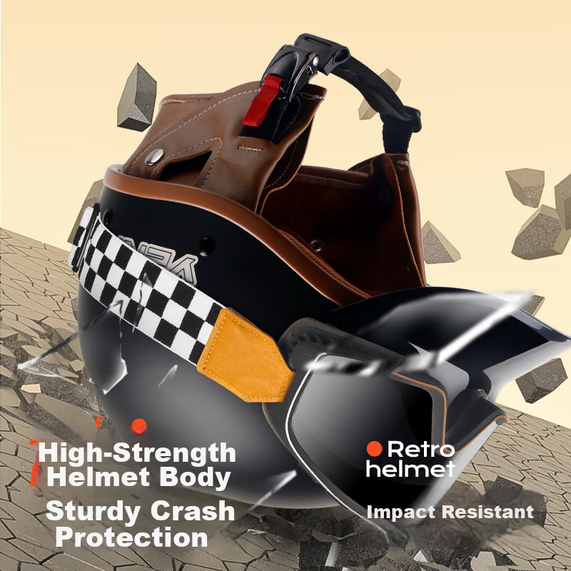 Yemao Helmet, 3C Certified, New National Standard A-Class, Retro Stylish Half He...