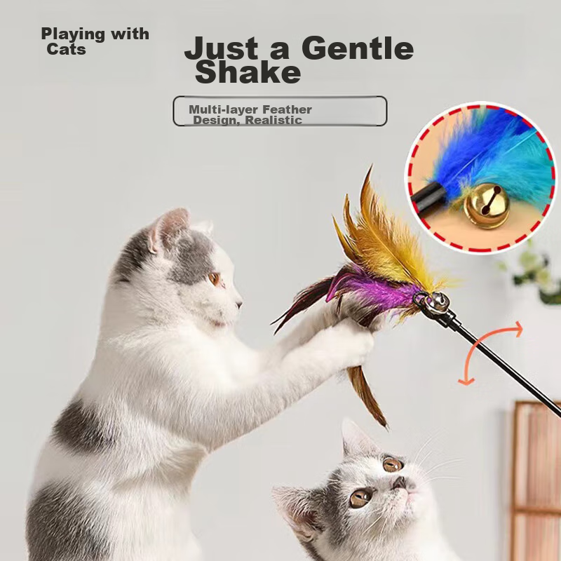Youfanmeng Cat Toy Teaser Wand, Kitten Feather Bell, Three Pieces Self-Entertain...