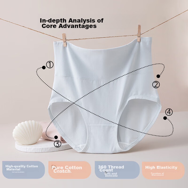 Yiershuang [60 Pieces Xinjiang Cotton] High-Waisted Women's Underwear, 7A Antiba...