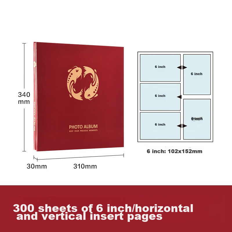 NCL Pocket Photo Album, 300 Pages, 6 Inches, Large Capacity Photo Collection, In...