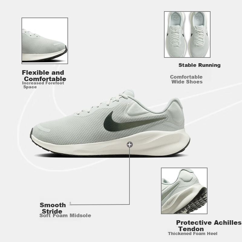 NIKE Men's Running Shoes Wide Version REVOLUTION 7 WIDE Athletic Shoes FB8501-00...