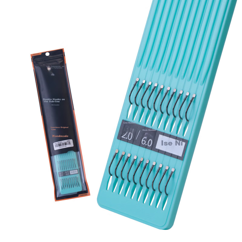 Folk artist Yiseni's pre-tied double hook fishing rig with anti-tangle barbs, re...