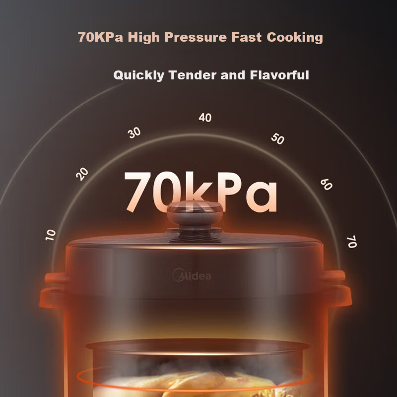 Midea 6L Smart Home Electric Pressure Cooker with Large Capacity, Reservation Ti...
