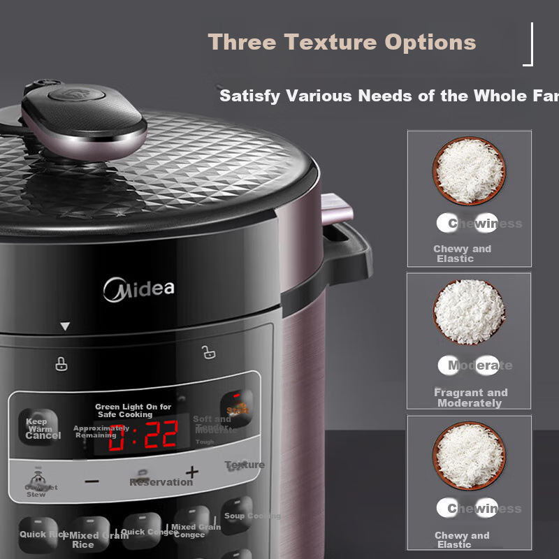 Midea 6L Smart Home Electric Pressure Cooker with Large Capacity, Reservation Ti...
