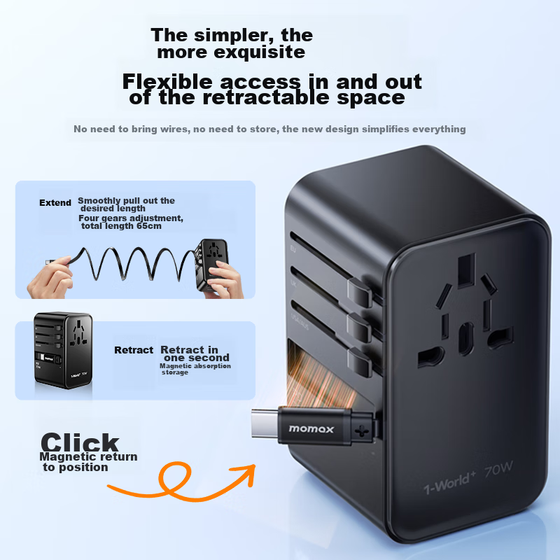 Momi Shi [70W Built-In Cable] Global Universal Adapter Travel Socket / Internati...