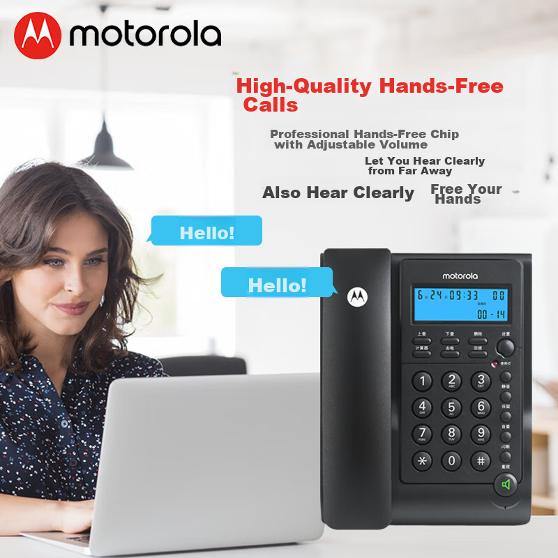 Motorola CT220 Black Corded Landline Phone with Blue Backlight, Clear Display, H...