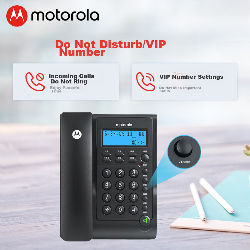 Motorola CT220 Black Corded Landline Phone with Blue Backlight, Clear Display, H...