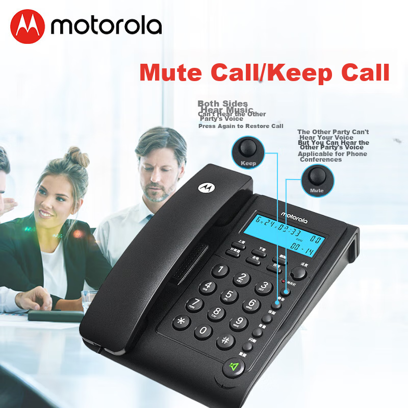Motorola CT220 Black Corded Landline Phone with Blue Backlight, Clear Display, H...