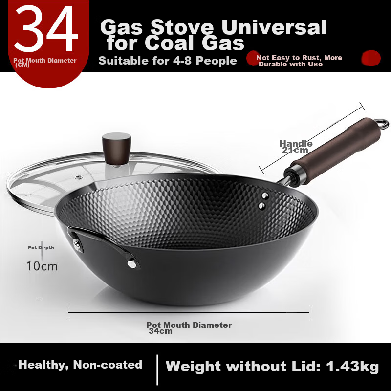 MeiLing Iron Wok, Stir-Fry Pan for Home Use, Extreme Iron Pan, Flat Bottom, Non-...