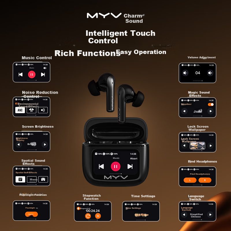 Meiyin M10PRO Bluetooth Earphones True Wireless Touchscreen ANC Active Noise Can...