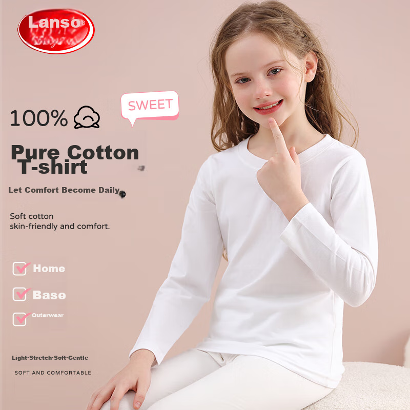 Langsha Children's T-Shirt, Boys And Girls Autumn And Winter Pure Cotton Undersh...