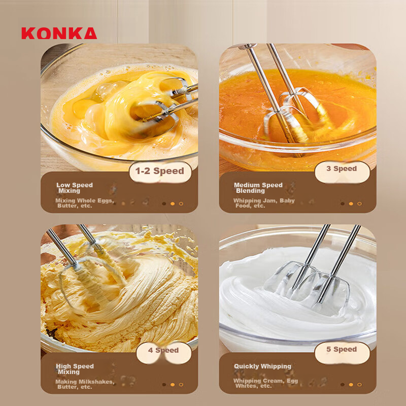 KONKA Electric Egg Beater, Household Hand Mixer, Cream Whipper Mini, Handheld Ba...