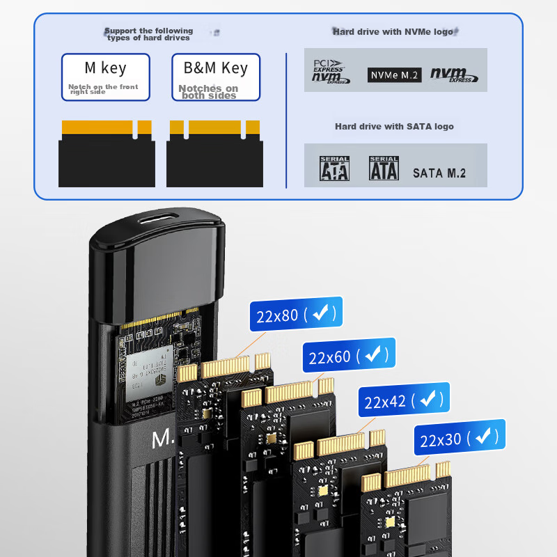 Netac M.2 NVMe/SATA Dual-Protocol External Hard Drive Enclosure, USB3.1 Interfac...