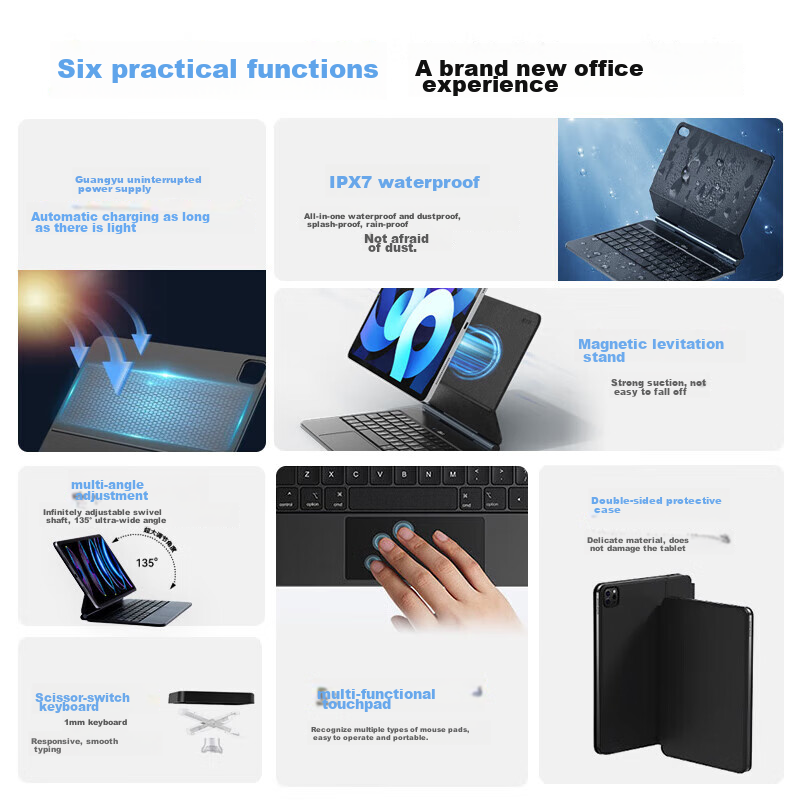 Kushida Compatible with IPad Air 7/6/5/4 Magic Keyboard, Solar-Powered Charging,...