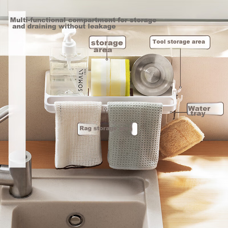 Lanjiaoluo Kitchen Storage Rack, Wall-Mounted Dishcloth Draining Rack, No Drilli...